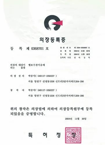 의장등록증 0368701호